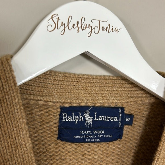 Ralph Lauren Womens Vintage Houndstooth Cardigan Wool Sweater Suede Elbow Sz M - Picture 3 of 13